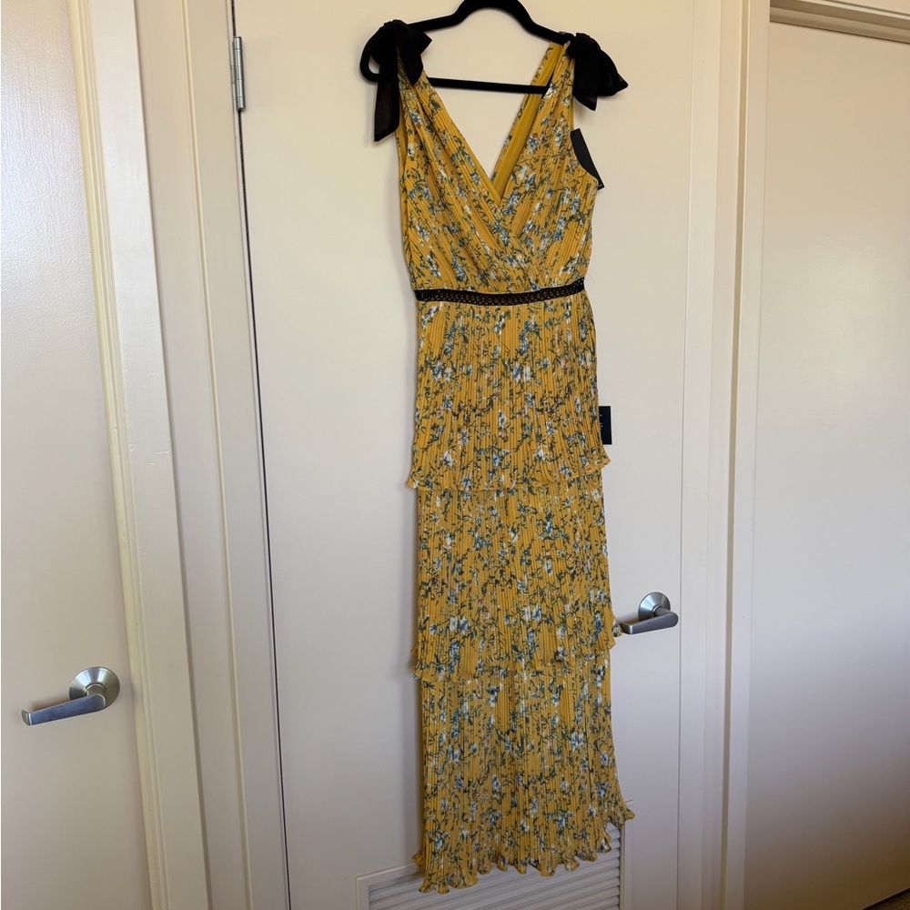 Lulu's Mustard Yellow Floral Wrap Maxi Dress